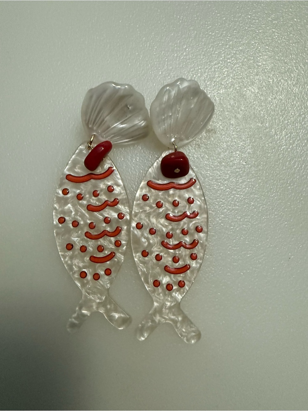 Adina Eden Clear Fish-Shaped Earrings with Red Accents